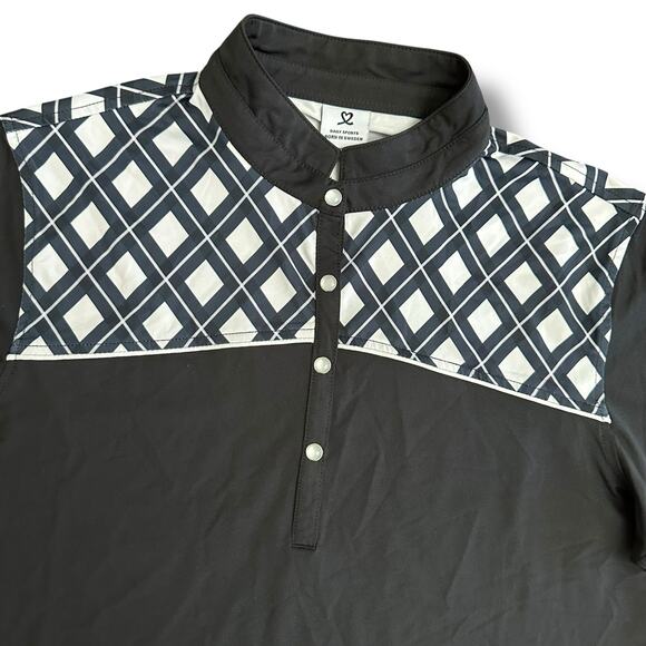 Daily Sports Golf Polo Shirt Women’s XL Black White Geometric Print Short Sleeve - Picture 9 of 11